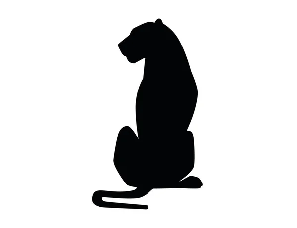 Negro Silueta Adulto Leona Sentarse Suelo Africano Salvaje Depredador Gato — Vector de stock