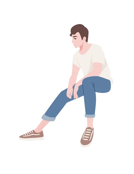Jeune Homme Mignon Vêtements Décontractés Pose Assise Mannequin Mâle Dessin — Image vectorielle