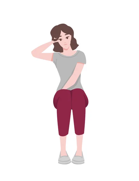 Linda Joven Pose Sentada Con Ropa Casual Personaje Dibujos Animados — Vector de stock