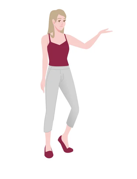 Nettes Junges Mädchen Stehender Pose Trägt Lässige Kleidung Cartoonfigur Mode — Stockvektor