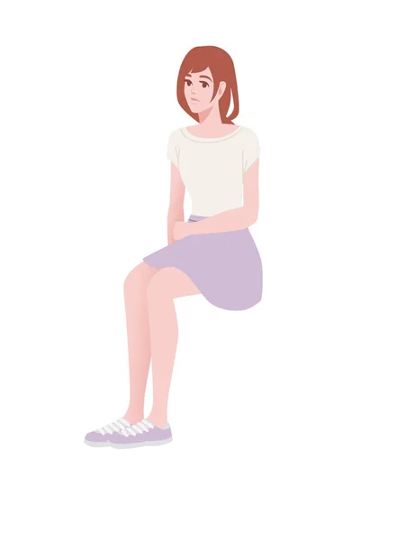 Jeune Fille Mignonne Pose Assise Portant Des Vêtements Décontractés Personnage — Image vectorielle