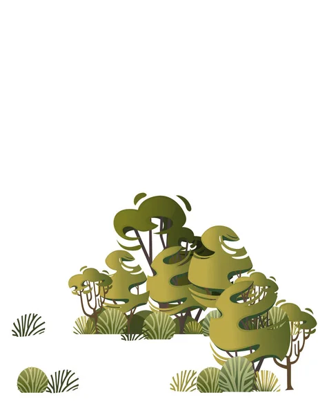 Groene Vegetatie Struiken Gras Bomen Platte Vector Illustratie Witte Achtergrond — Stockvector