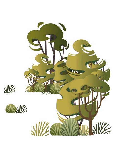 Groene Vegetatie Struiken Gras Bomen Platte Vector Illustratie Witte Achtergrond — Stockvector