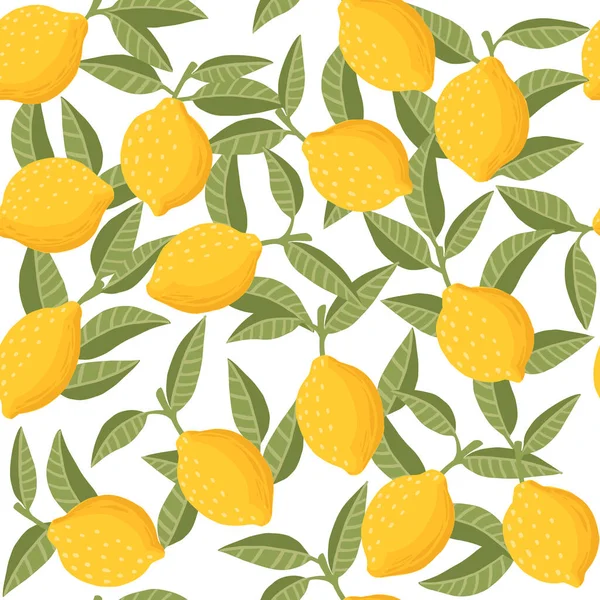 Pola Mulus Dari Buah Kuning Jeruk Lemon Dengan Daun Hijau - Stok Vektor
