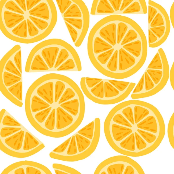 Бесшовный Рисунок Лимонных Цитрусовых Желтых Фруктов Наполовину Нарезанные Плоские Векторные — стоковый вектор