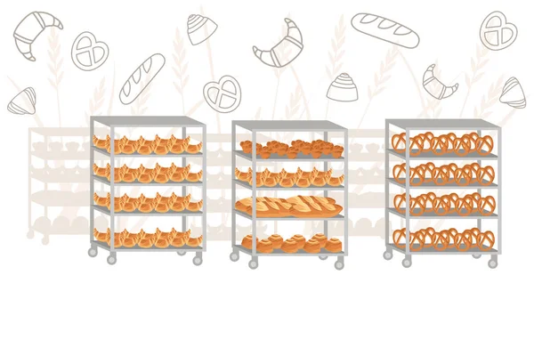 Fabricante Panadería Con Bandeja Pan Panadería Profesional Dibujos Animados Diseño — Vector de stock