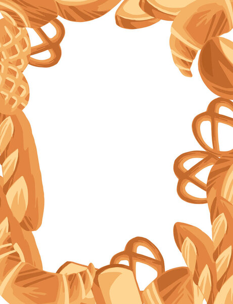 Bakery pattern with different breads flat vector illustration in white background.