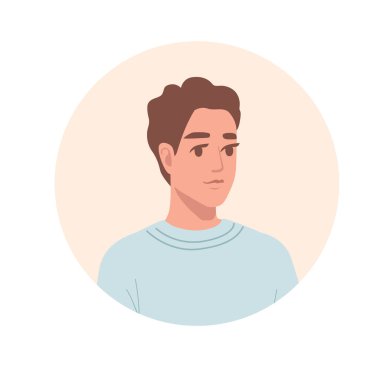 Sosyal platformlar için düz portre avatar simgesi beyaz arkaplan üzerinde bej daire vektör çizimi genç adam ile