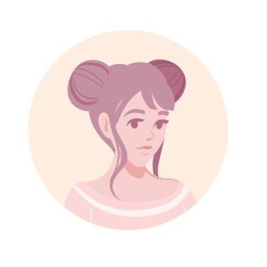 Sosyal platformlar için düz portre avatar simgesi beyaz arkaplan üzerinde bej daire vektör çizimi genç kadın ile