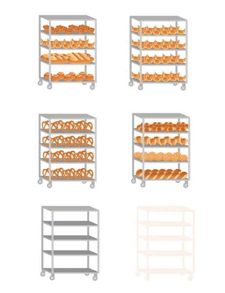 Panadería Fabricante Con Bandeja Pan Conjunto Profesional Panadería Dibujos Animados — Archivo Imágenes Vectoriales