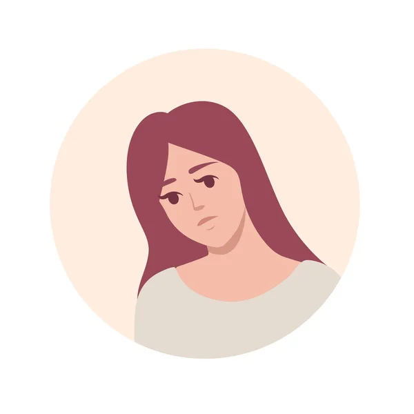 Portrait plat icône avatar pour les plates-formes sociales avec jeune femme sur beige cercle vectoriel illustration sur fond blanc — Image vectorielle