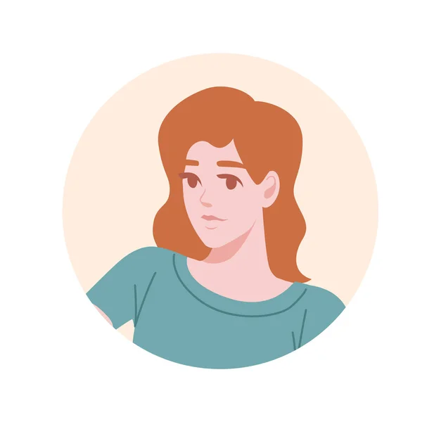Portrait plat icône avatar pour les plates-formes sociales avec jeune femme sur beige cercle vectoriel illustration sur fond blanc — Image vectorielle
