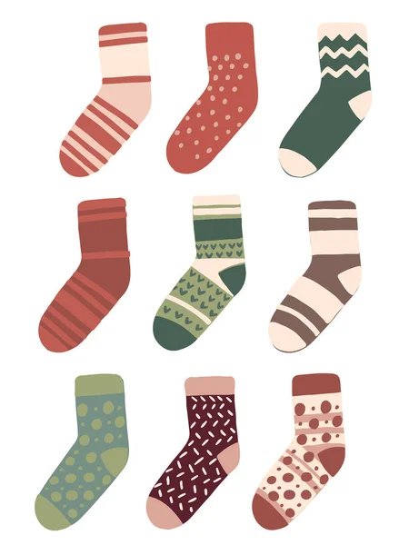 Набір шкарпеток з оригінальним дизайном плоскої Векторні ілюстрації ізольовані на білому тлі — стоковий вектор