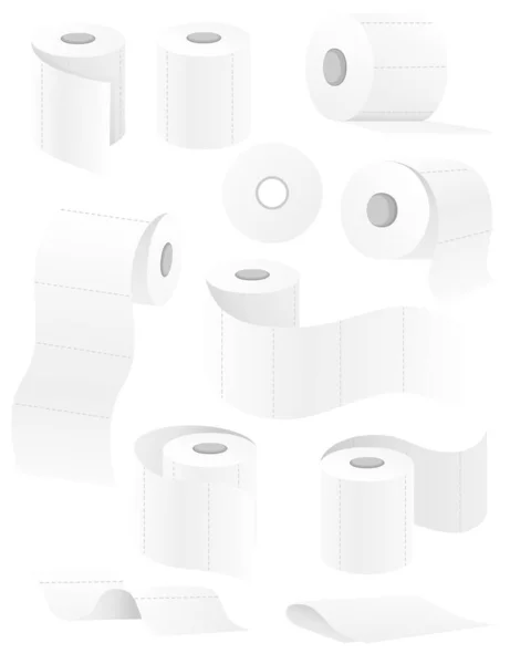 Set putih super lembut kertas toilet datar vektor ilustrasi terisolasi pada latar belakang putih - Stok Vektor