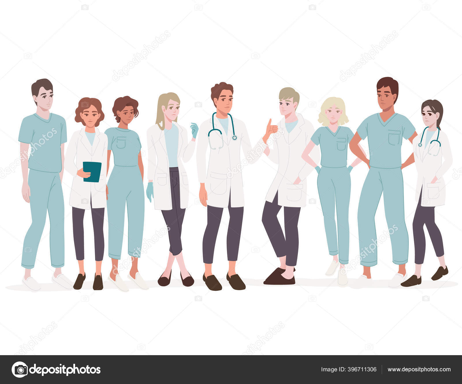 Personagem de desenho animado plana da equipe médica usando