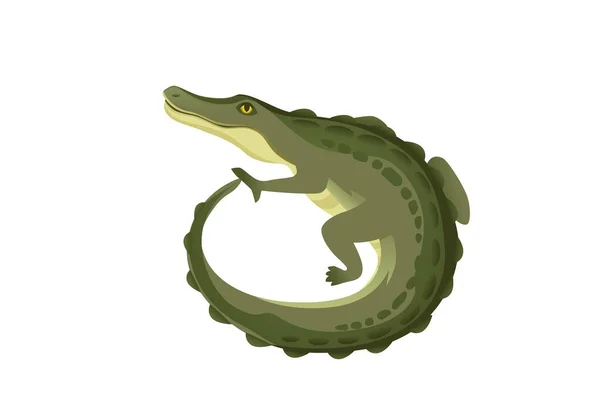 Зелёный Персонаж Крокодила Большой Плотоядный Рептилий Рисунок Животных Плоского Векторного — стоковый вектор
