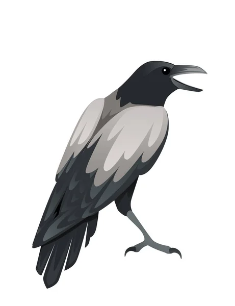 Raubvogel Erwachsene Schwarz Und Grau Krähe Cartoon Tier Design Raubvögel — Stockvektor