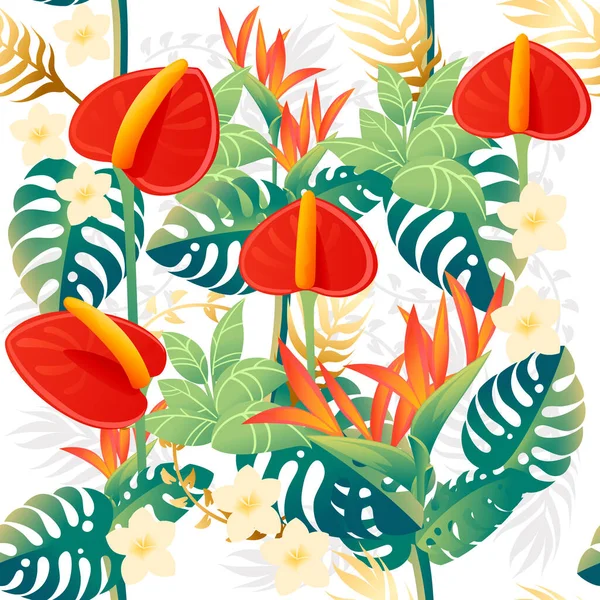 Nahtloses Muster Von Dekorativen Strauß Blumen Rot Anthurium Florales Element — Stockvektor