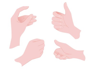 İnsan elinin çeşitli jestleri beyaz arkaplanda izole edilmiş düz vektör çizimini tutar.