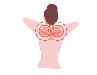 Acı verici köprücük kemiği kavramı, beyaz arka planda insan acısı çemberleri çizgi film düz tasarım vektör çizimi.