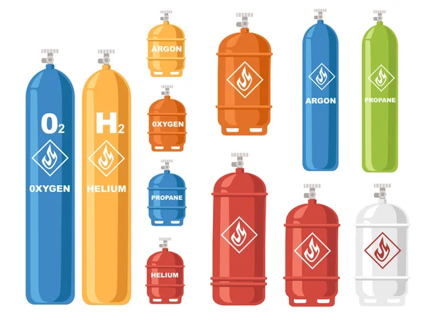 Conjunto Diferentes Formas Color Tanques Gas Cilindros Gas Con Gases — Vector de stock