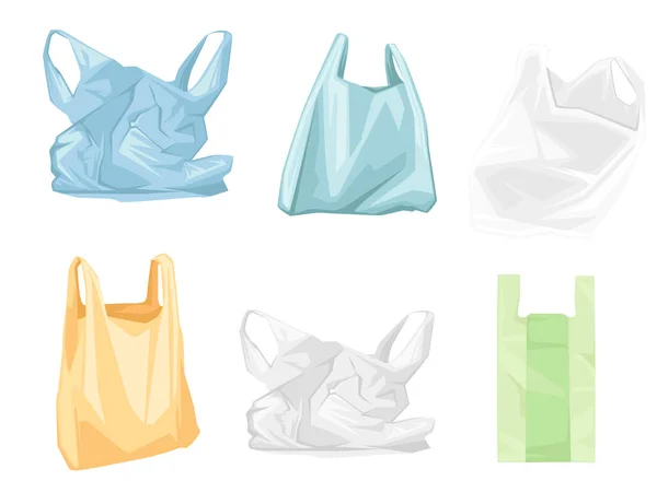 Conjunto Bolsas Plástico Colores Utilizados Ilustración Vector Plano Aislado Sobre — Vector de stock