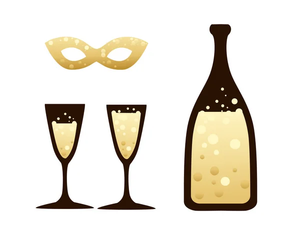 Абстрактное Шампанское Прозрачная Бутылка Пузырьками Плоские Векторные Иллюстрации Изолированы Белом — стоковый вектор