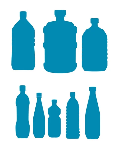 Modrá Silueta Plastové Láhve Set Pro Dodávky Vody Servis Různé — Stockový vektor