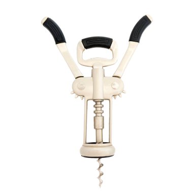 Tirbuşon. Şarap şişe açacağı, beyaz arka plan üzerinde izole görüntüleri.