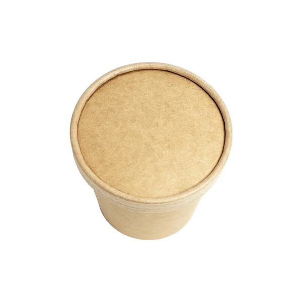 大杯褐色纸杯 盖有汤 白色底色隔离 — 图库照片