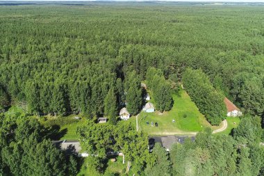 Köy ormanı arasında için havadan görünümü.