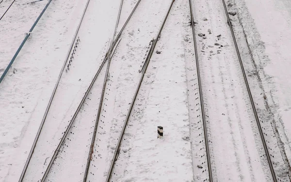 눈, 야외에서 평면도에 철도. — 스톡 사진