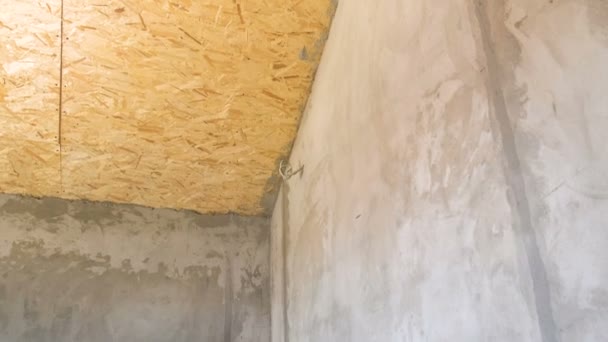 Osb の天井と荒仕上げ。コンクリートの壁. — ストック動画