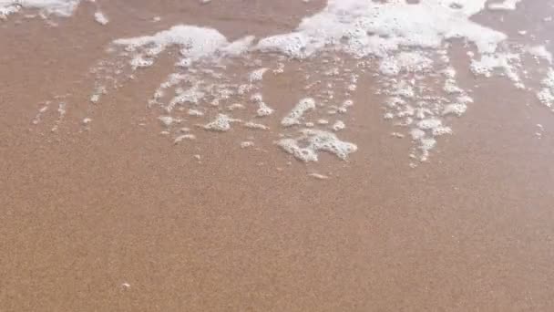 砂浜のビーチで泡と柔らかい海波. — ストック動画