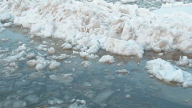 Buz drift Nehri üzerinde. Hareketli buzlar yakın çekim.