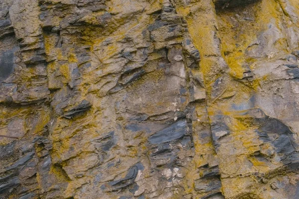 Rock close-up view. Gray and yellow rock texture.