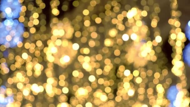 Goldene Weihnachtslichter verschwimmen Hintergrund. — Stockvideo