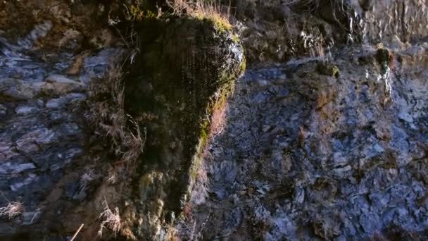 Petit ruisseau d'eau sur un rocher après la pluie. Vue rapprochée .