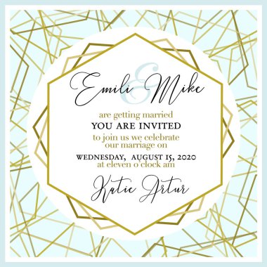 Soyut ve altın desenli düğün davetiyesi