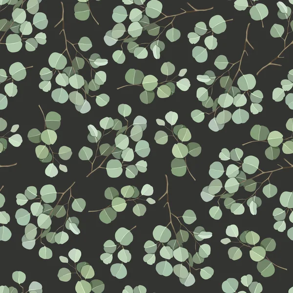 Motif Sans Couture Avec Des Branches Eucalyptus Fond Noir — Image vectorielle