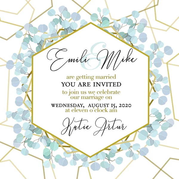 Invitation Mariage Invitation Florale Merci Verdure Vert Eucalyptus Branches Motif — Image vectorielle