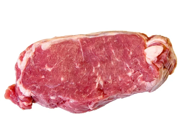 Marmeren Rundvlees Striploin Biefstuk Witte Achtergrond Geïsoleerd — Stockfoto