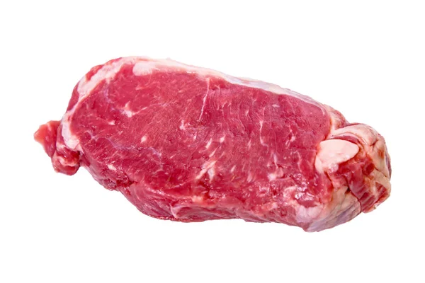 Marmorbiff Striploin Stek Vit Bakgrund Isolerad — Stockfoto