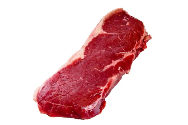 Marmorbiff Striploin Stek Vit Bakgrund Isolerad — Stockfoto