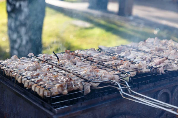 バーベキュー チキンや炭のグリルの上で焼いた肉 — ストック写真