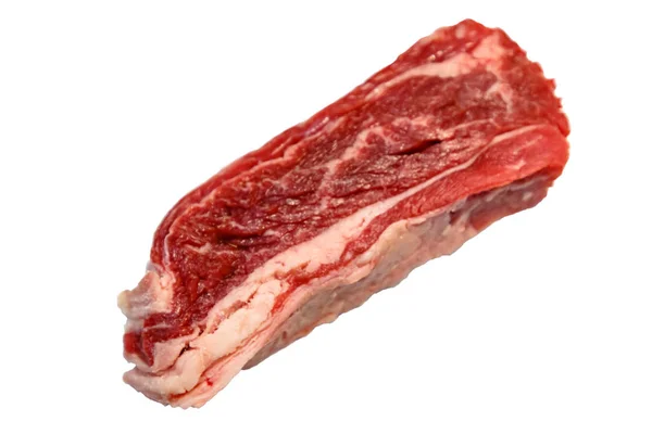 Rohes Marmoriertes Rindfleisch Brustkorb Auf Weißem Hintergrund Liegend Isoliert — Stockfoto