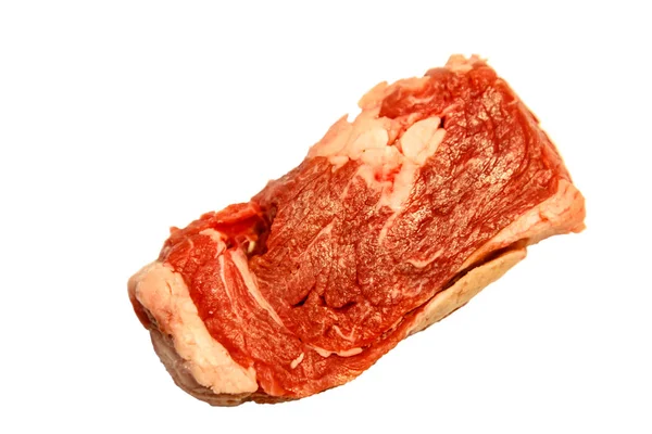 Ham Mermer Sığır Eti Beyaz Arka Plan Üzerinde Yalan Döş — Stok fotoğraf