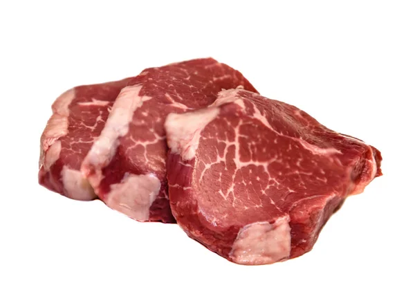 Marmor Rindfleisch Auge Des Runden Steaks Auf Weißem Hintergrund — Stockfoto