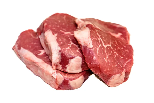 Marmor Rindfleisch Auge Des Runden Steaks Auf Weißem Hintergrund — Stockfoto