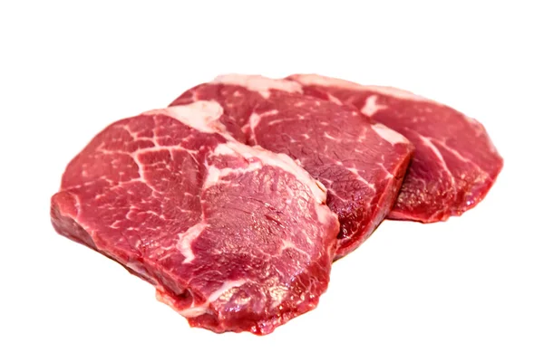 Yuvarlak Biftek Mermer Sığır Eti Göz Beyaz Arka Plan Üzerinde — Stok fotoğraf